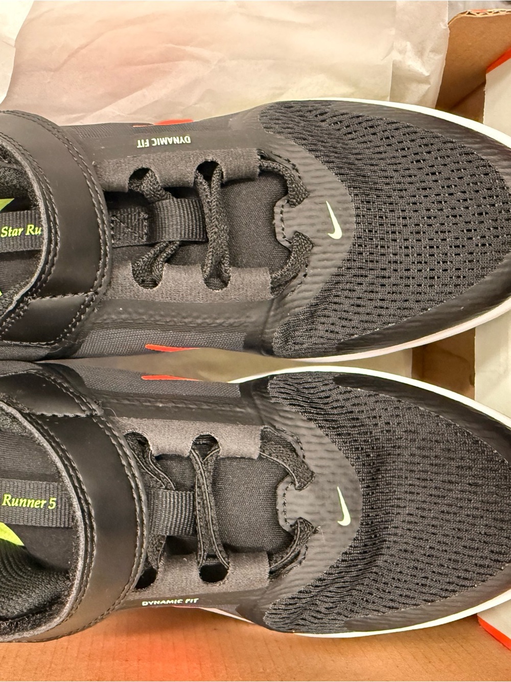 Nike Boys Black Athletic Runner Shoes with Lime and Orange Accents